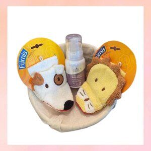 NWT Fürnis Dog & Lion Bath Mitts + Earth Mama Lavender Baby Wash Gift Set